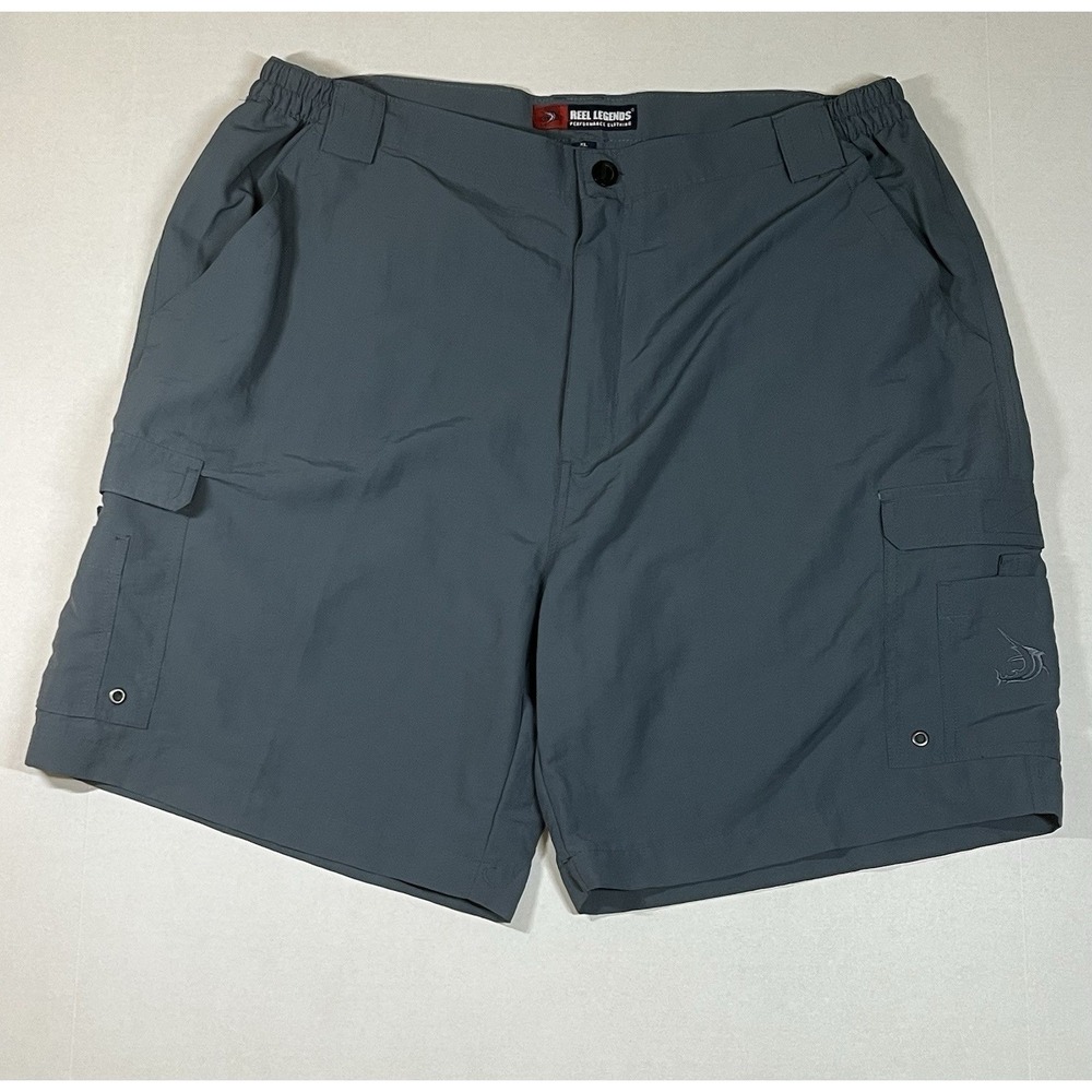 Reel Legends Cargo Shorts Mens XL Blue Grey Performance Fishing Utility Nylon